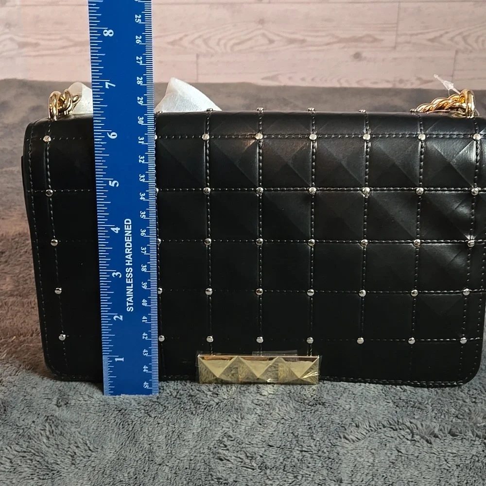 Rebecca Minkoff Black Quilted Shoulder Bag with Gold Studs
